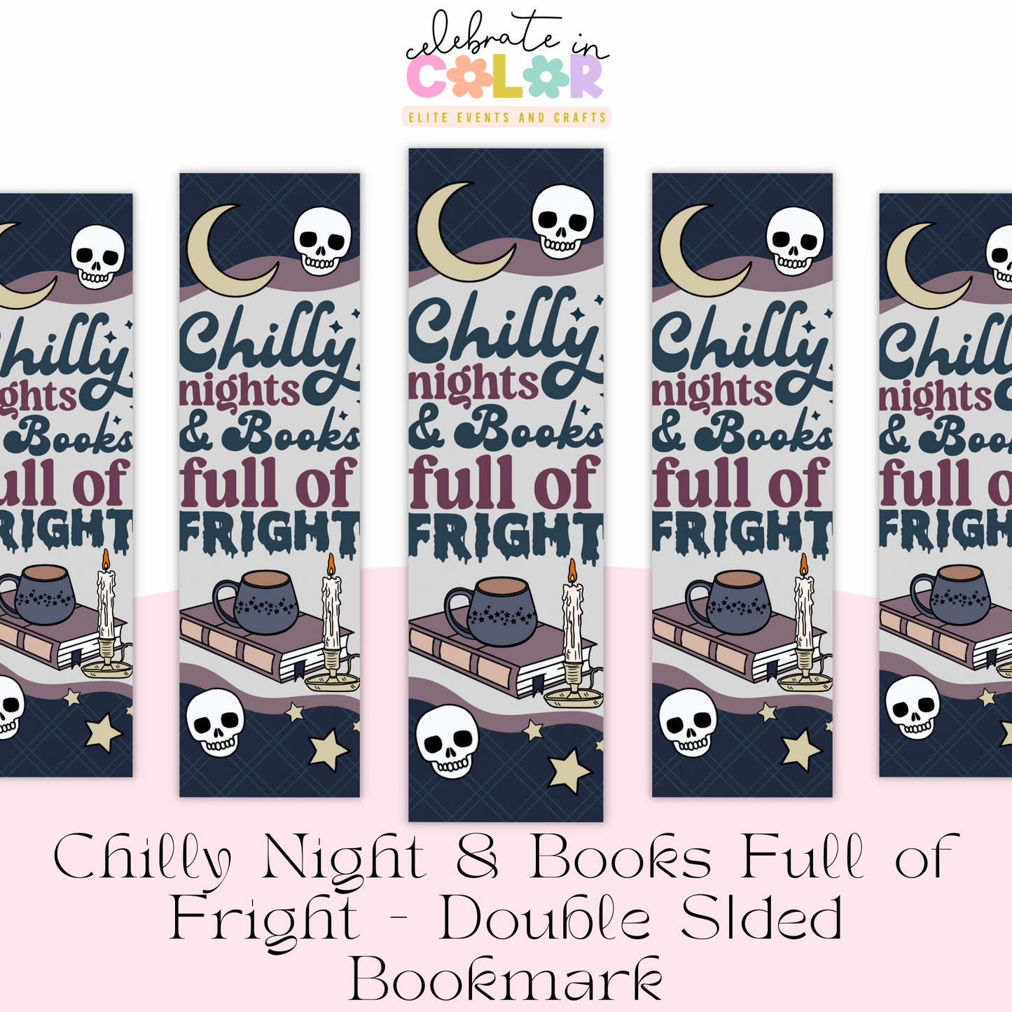 Chilly Nights and Books Full of Fright Bookmark, Double Sided Sublimation Bookmark, Spooky Fall Reading Gift, Halloween Book Lover Accessory
