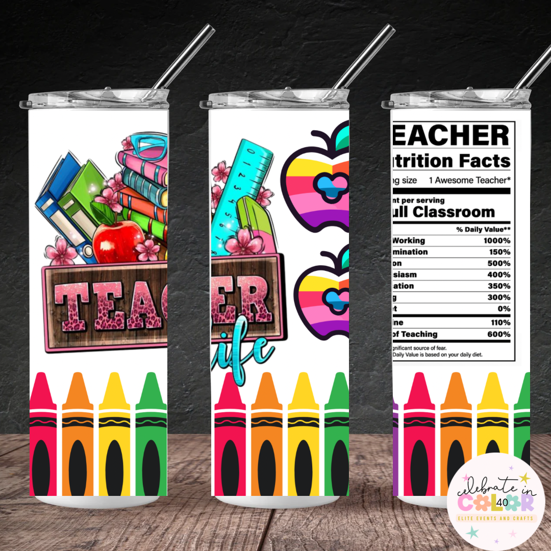 Teacher Life Tumbler – 20oz Skinny Insulated Cup for Educators