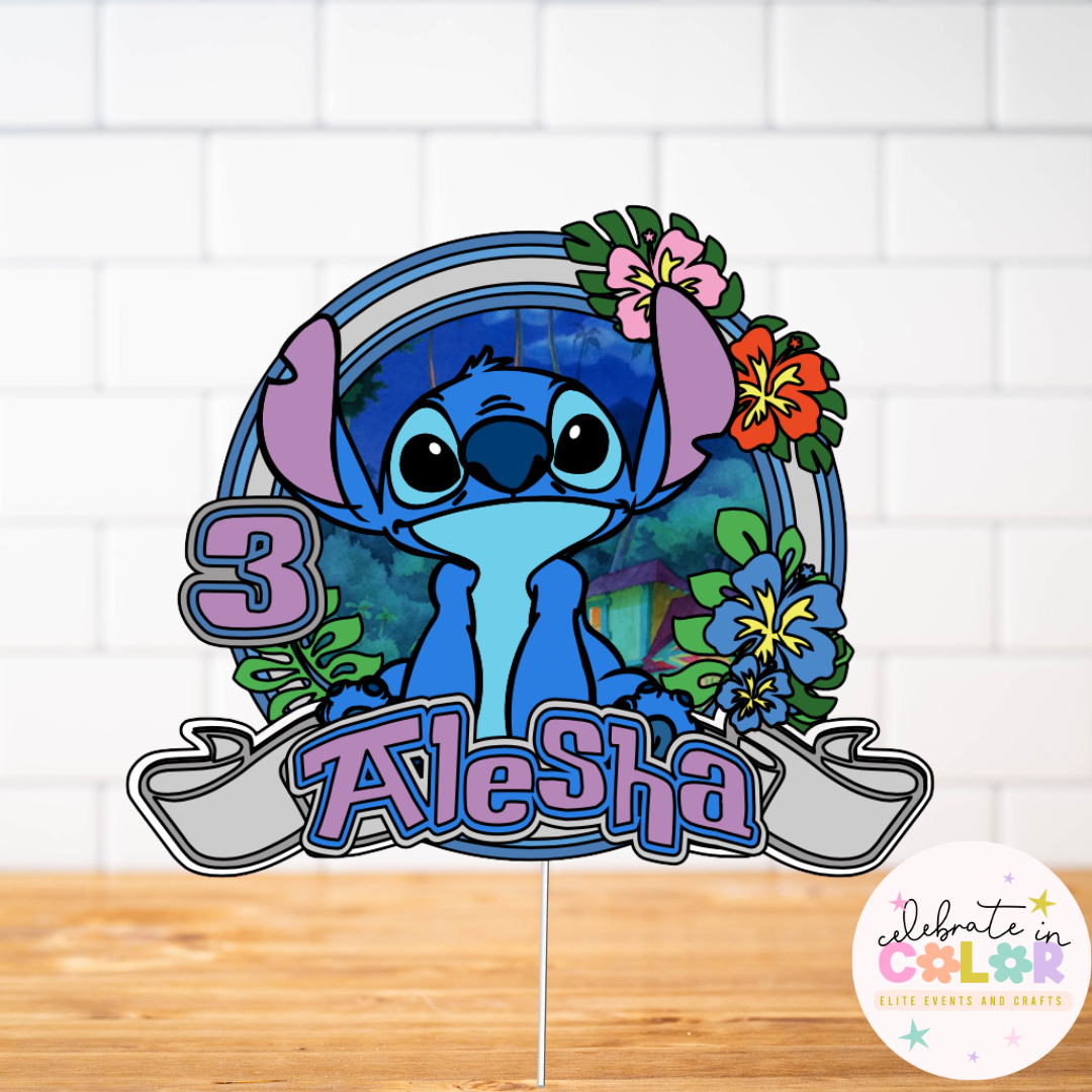 Blue Alien Birthday Shaker Cake Topper – Tropical Space Theme Party Decoration