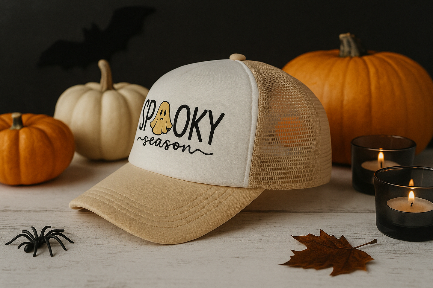 Spooky Season Trucker Hat, Halloween Ghost Hat, Sublimation Fall Cap, Cute Halloween Hat, Pumpkin Patch Hat, Preppy October Hat