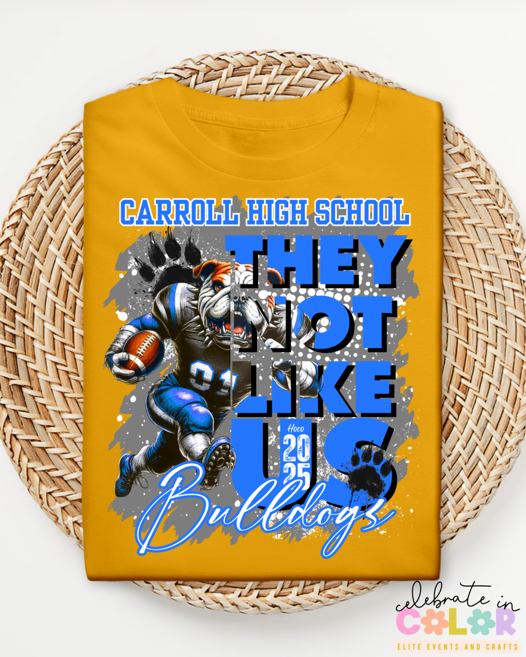 Carroll High School Bulldogs Homecoming Shirt 2025, Custom Spirit Tee, Blue & Gold Football Mascot Graphic T-Shirt