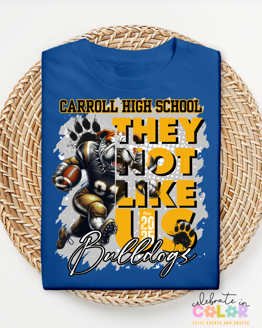 Carroll High School Bulldogs Homecoming Shirt 2025, Custom Spirit Tee, Blue & Gold Football Mascot Graphic T-Shirt