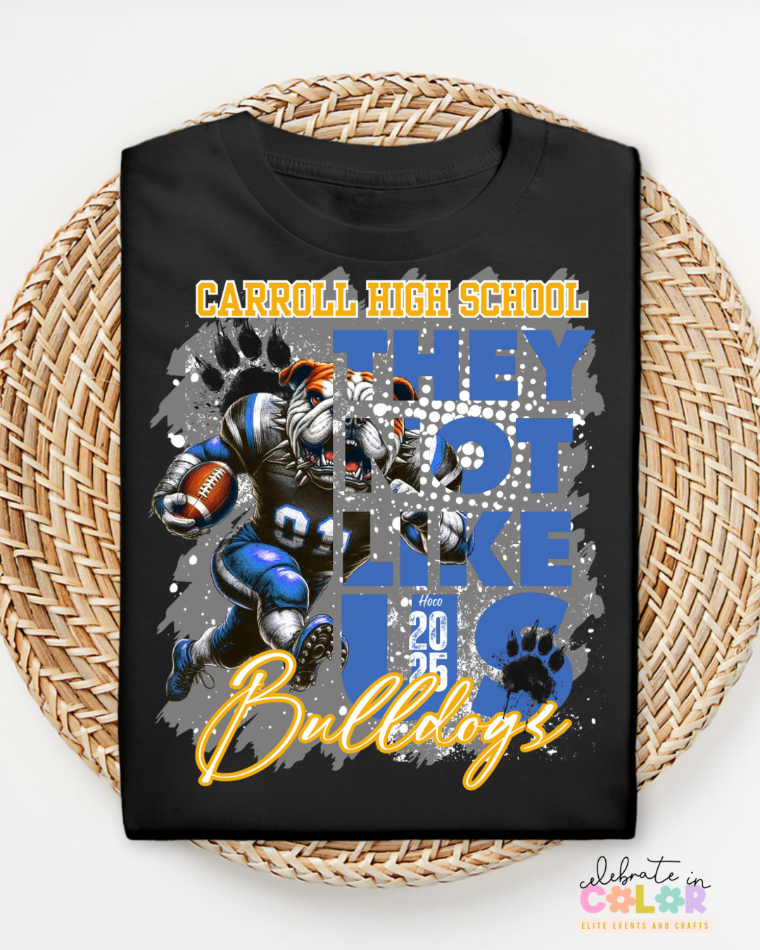 Carroll High School Bulldogs Homecoming Shirt 2025, Custom Spirit Tee, Blue & Gold Football Mascot Graphic T-Shirt