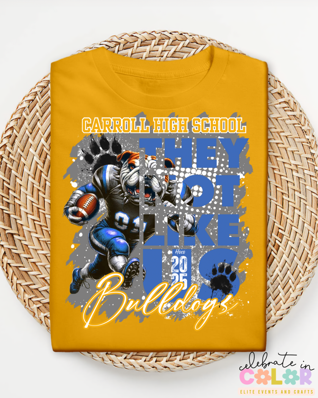 Carroll High School Bulldogs Homecoming Shirt 2025, Custom Spirit Tee, Blue & Gold Football Mascot Graphic T-Shirt