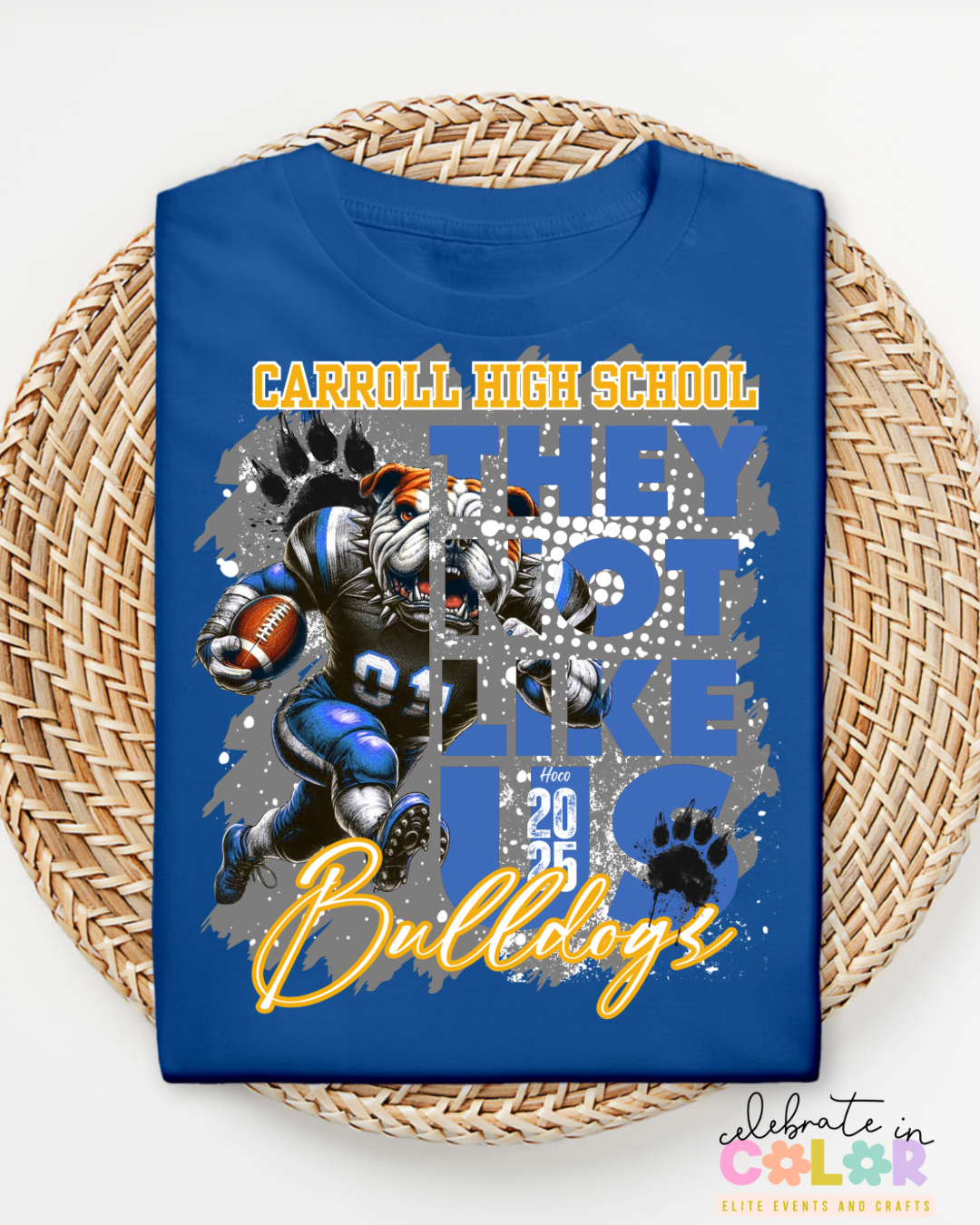Carroll High School Bulldogs Homecoming Shirt 2025, Custom Spirit Tee, Blue & Gold Football Mascot Graphic T-Shirt