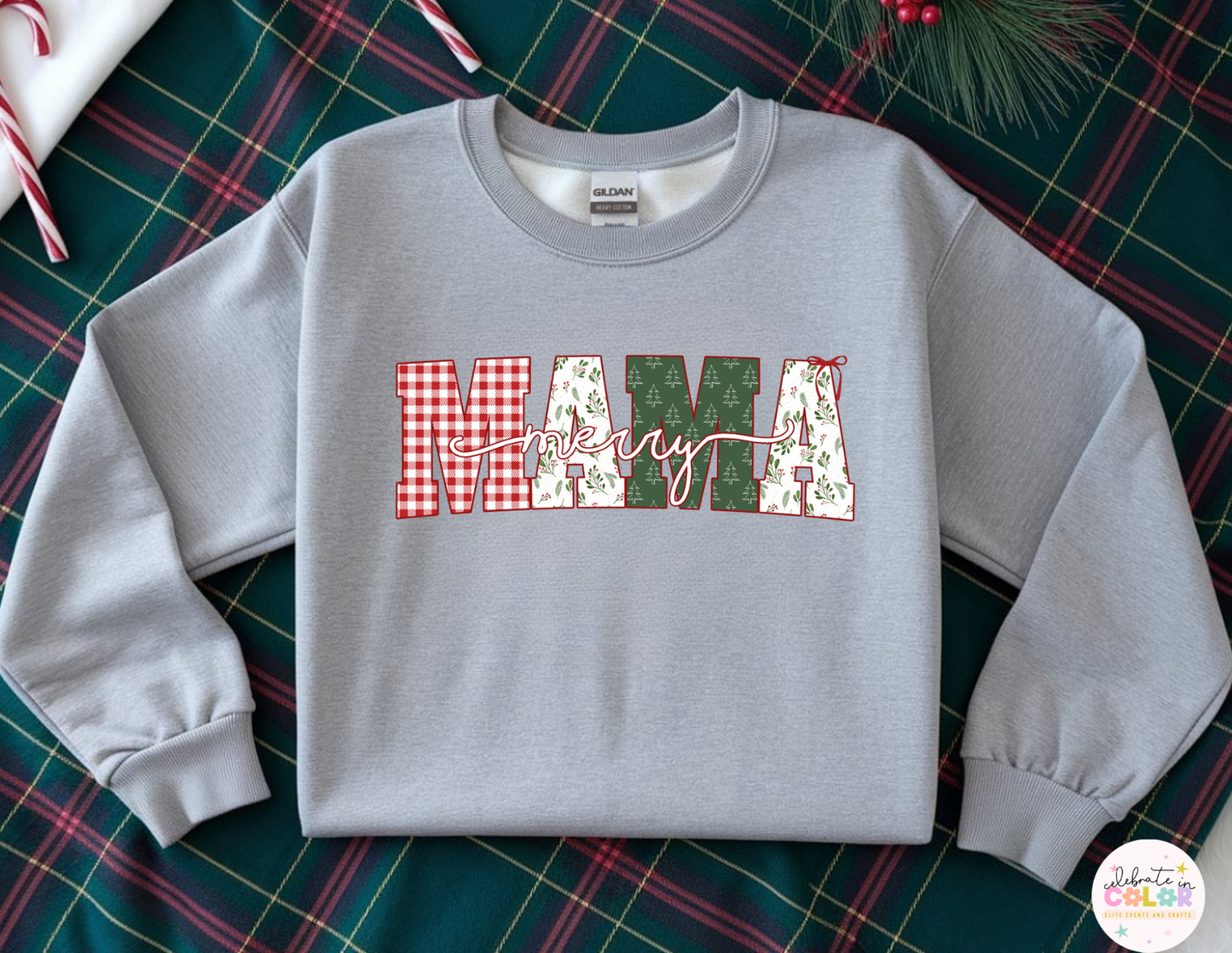 Merry MAMA | NANA | GRANDMA | MIMI | GIGI Christmas Sweatshirt – Cozy Gildan Crewneck, Festive Family Holiday Top, Holiday Gift for Her