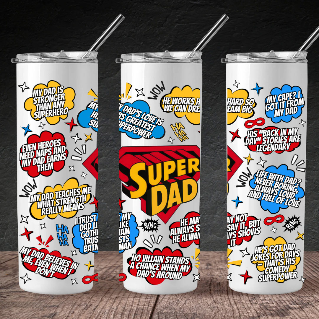 Super Dad 20oz Skinny Tumbler | Father’s Day Gift for Him | Stainless Steel Travel Mug | Custom Dad Tumbler | Gift for Husband or Father