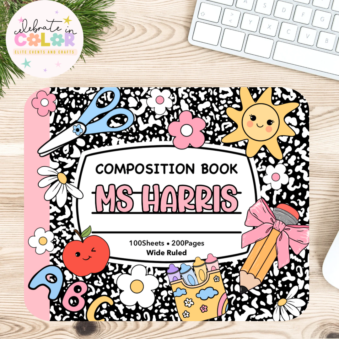 Personalized Composition Book Mouse Pad – Custom Teacher Desk Accessory