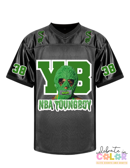 NBA YoungBoy Concert Jersey Shirt, YB 38 Custom Football Jersey, Green & Black Rap Fan Outfit, Streetwear Hip Hop Concert