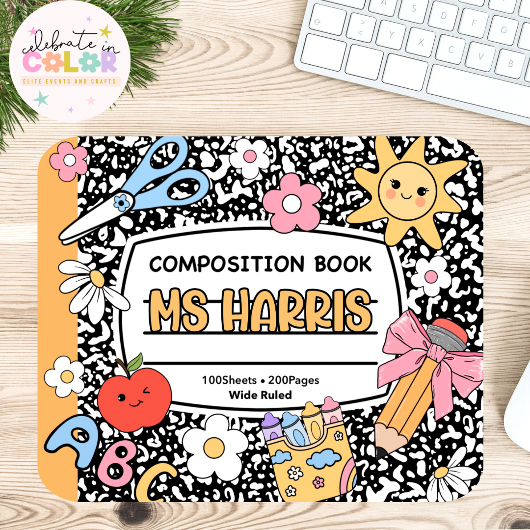 Personalized Composition Book Mouse Pad – Custom Teacher Desk Accessory