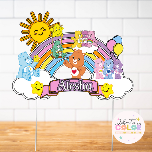 Rainbow Bear Theme 3D Cake Topper – Colorful Birthday Party Decoration for Kids