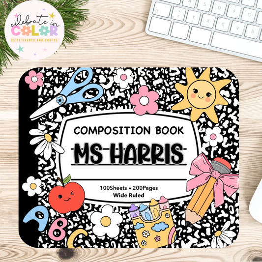 Personalized Composition Book Mouse Pad – Custom Teacher Desk Accessory