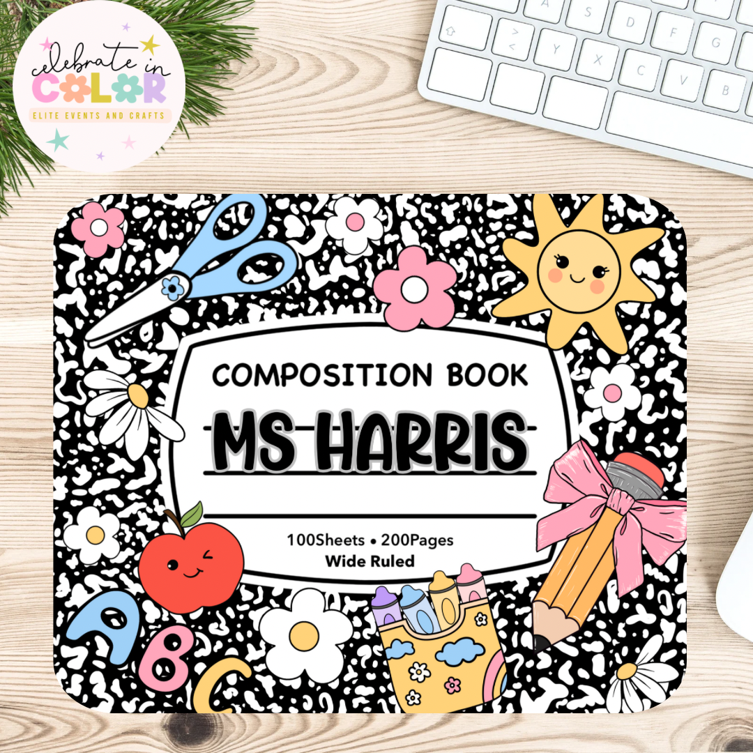 Personalized Composition Book Mouse Pad – Custom Teacher Desk Accessory