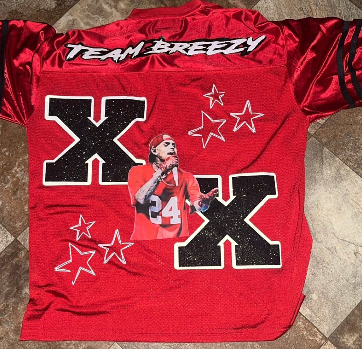 CB Jersey Shirt, Chris-Inspired Football Tee, Red & White Game Day Shirt, Concert Outfit, Custom Music Fan Jersey Top
