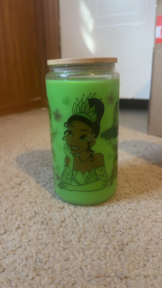 16oz Snow Globe Libbey Cup – Magical Bayou-Inspired Green & Gold Glitter Glass