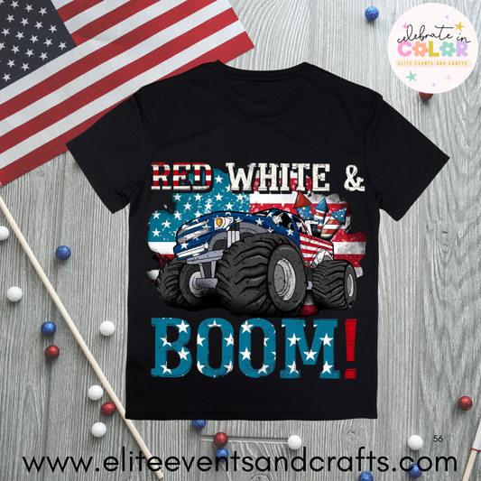 Red White and Boom Kids Truck Shirt – 4th of July Toddler to Youth Tee