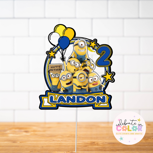 Yellow & Blue Shaker Cake Topper – Silly Character Birthday Party Decoration