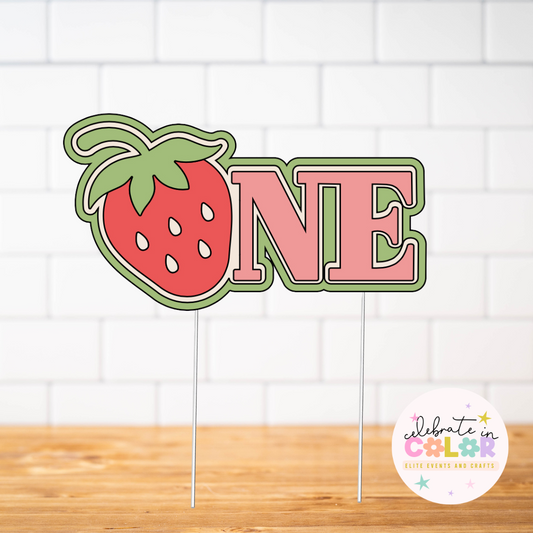 Berry First Birthday Cake Topper – Strawberry “One” Party Decoration