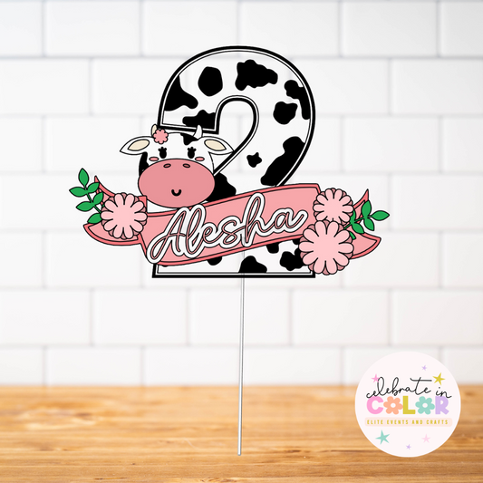 Cow Print Number Cake Topper – Farm Animal Birthday Party Decoration
