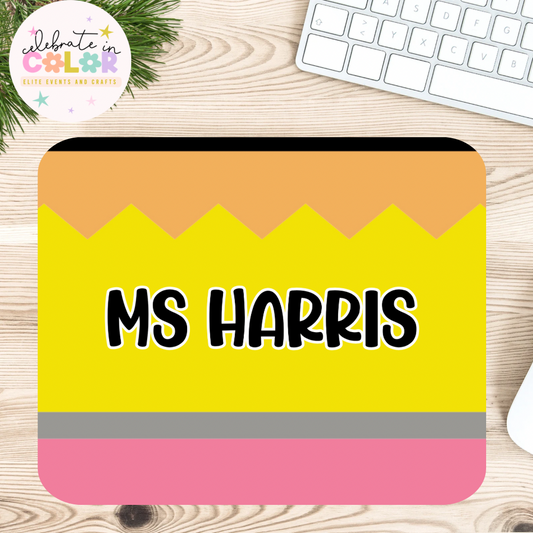 Personalized Pencil Teacher Mouse Pad – Custom Name Back to School Desk Accessory