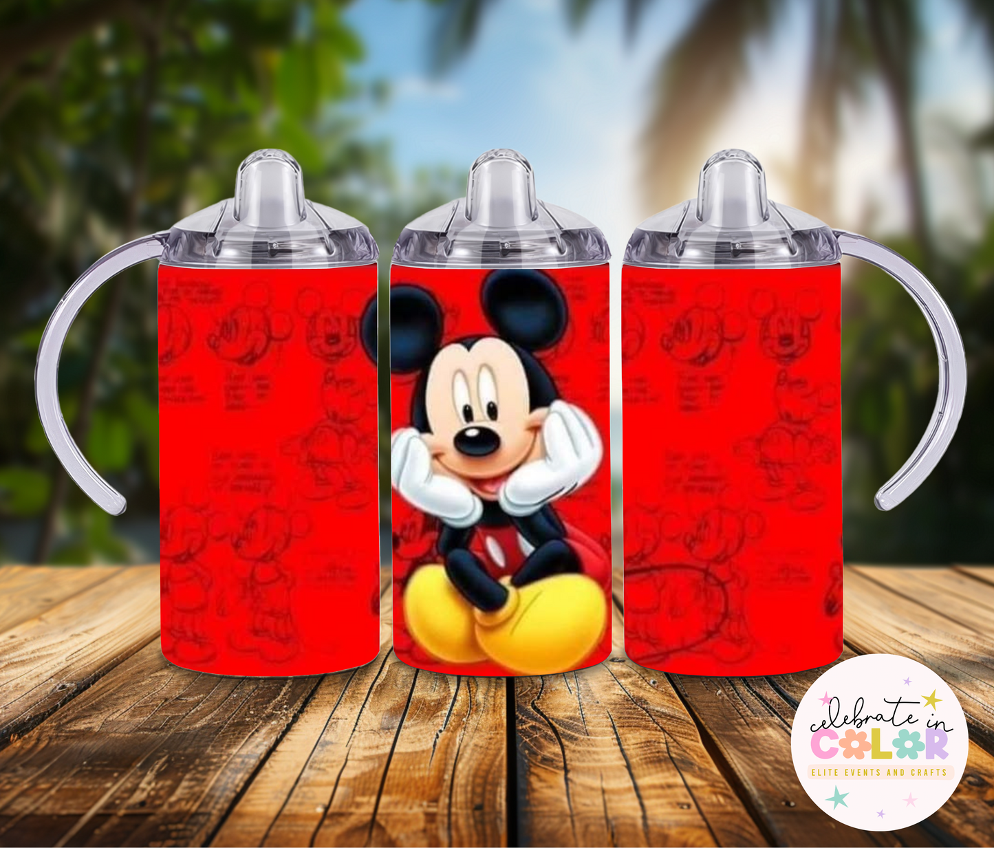 Classic Red & Black Cartoon Mouse 12oz Sippy Cup – Toddler Spill-Proof Cup