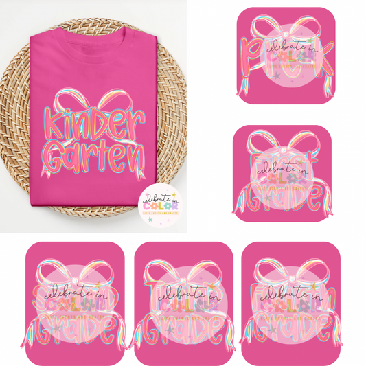 Pink Bow School Shirt for Girls, First Day of School Tee, Pre-K to 4th Grade Shirt, Cute Back to School Outfit, Custom Grade Shirt