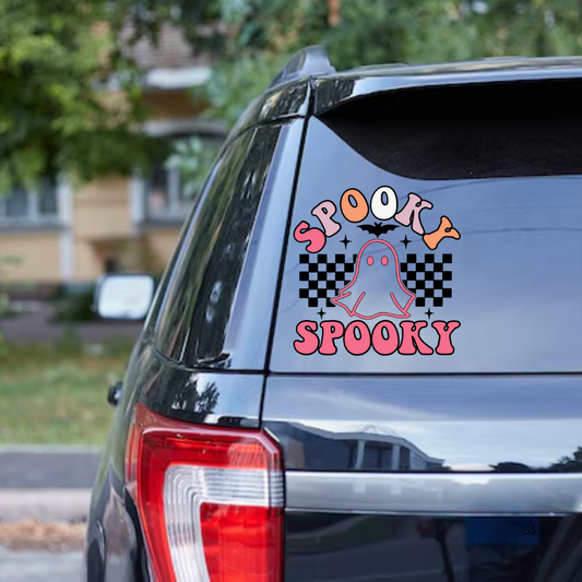 Spooky Ghost Decal, Retro Halloween Vinyl Sticker, Cute Checkered Ghost Car Decal, Kawaii Halloween Window Sticker