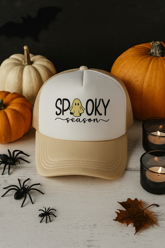 Spooky Season Trucker Hat, Halloween Ghost Hat, Sublimation Fall Cap, Cute Halloween Hat, Pumpkin Patch Hat, Preppy October Hat