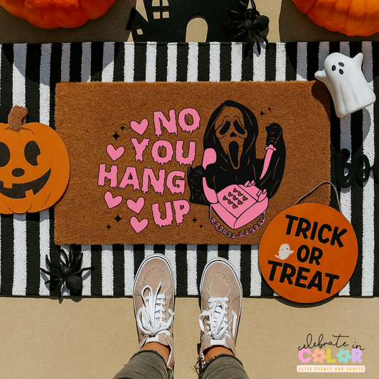 No You Hang Up Doormat, Funny Halloween Ghost Face Rug, Pink Horror Movie Welcome Mat, Cute Spooky Porch Decor, Fall Entryway Mat