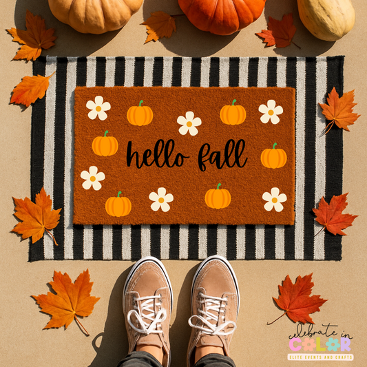 Hello Fall Doormat, Pumpkin Flower Autumn Porch Decor, Cute Fall Coir Welcome Mat, Thanksgiving Entry Rug, Outdoor Front Door Mat