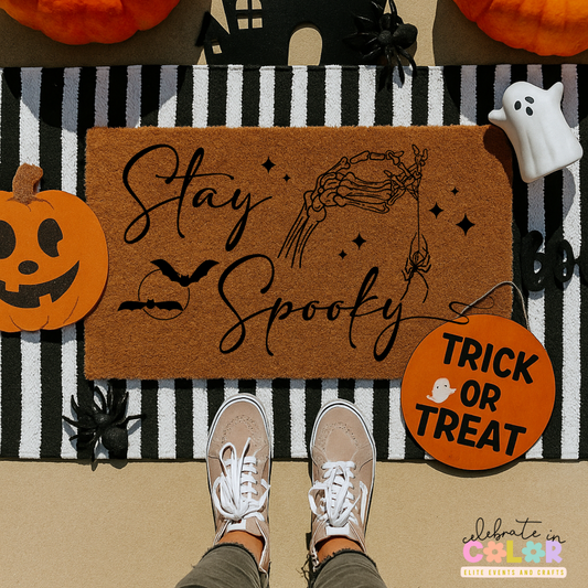 Stay Spooky Halloween Doormat, Skeleton Hand Fall Porch Decor, Cute Goth Welcome Mat, Witchy Spider Coir Rug, Spooky Entryway Mat