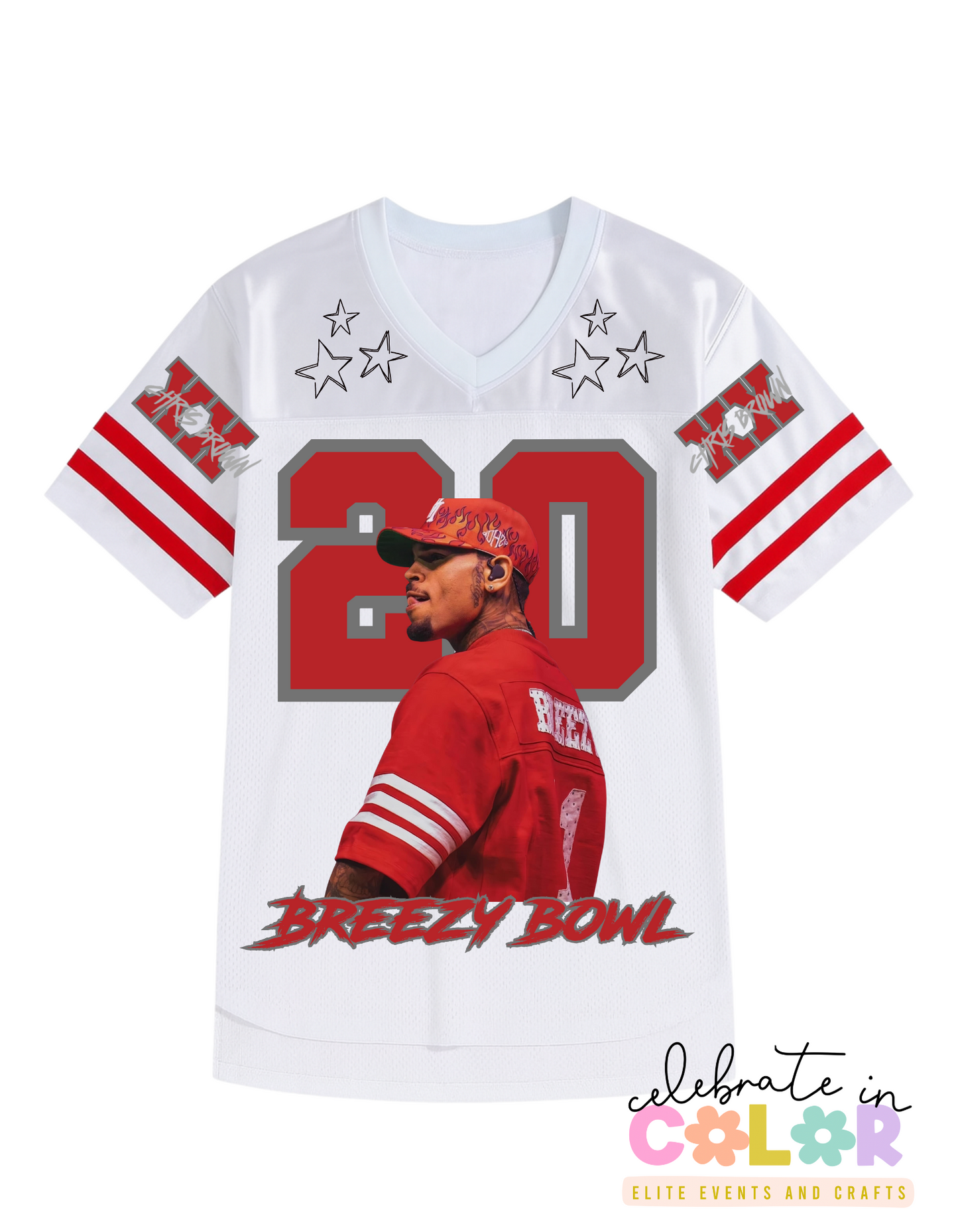 CB Jersey Shirt, Chris-Inspired Football Tee, Red & White Game Day Shirt, Concert Outfit, Custom Music Fan Jersey Top