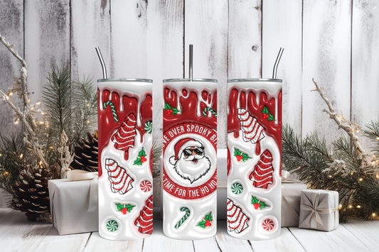 Santa Drip Christmas Tumbler, 20oz Holiday Skinny Cup with Straw, Red & White Candy Cane Drinkware, Festive Gift for Her