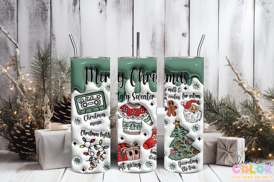Merry Christmas 20oz Tumbler, Holiday Retro Drink Cup with Lid & Straw, Ugly Sweater Christmas Tumbler, Festive Gift for Her