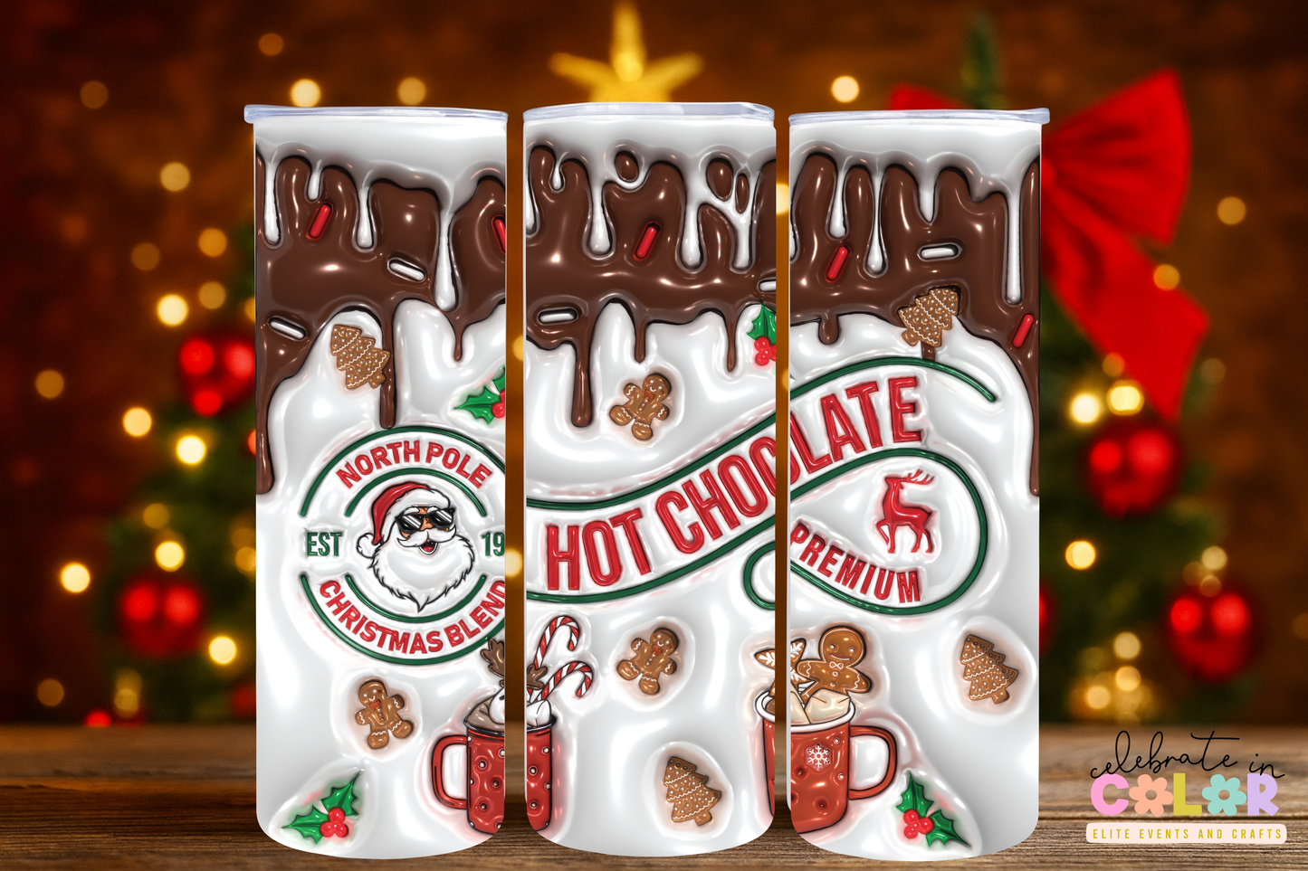 Hot Chocolate Christmas Tumbler, North Pole Christmas Blend 20oz Cup with Lid & Straw, Holiday Drinkware Gift for Her