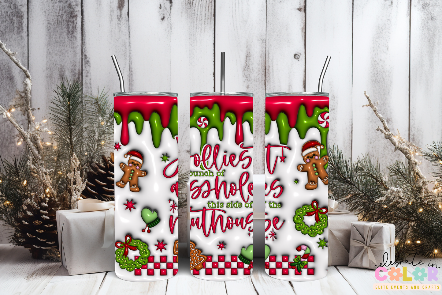 Jolliest Bunch Christmas Tumbler, Funny Holiday 20oz Cup with Lid & Straw, Gingerbread Christmas Gift, Sarcastic Xmas Drinkware