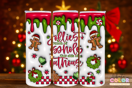 Jolliest Bunch Christmas Tumbler, Funny Holiday 20oz Cup with Lid & Straw, Gingerbread Christmas Gift, Sarcastic Xmas Drinkware