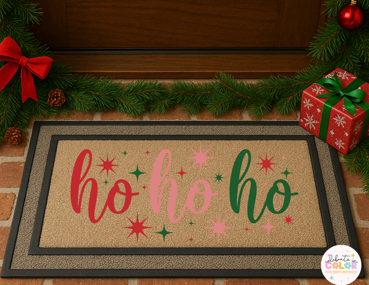 Ho Ho Ho Christmas Doormat, Retro Holiday Door Mat, Pink Red Green Xmas Entry Rug, Cute Christmas Decor Gift, Holiday Porch Mat