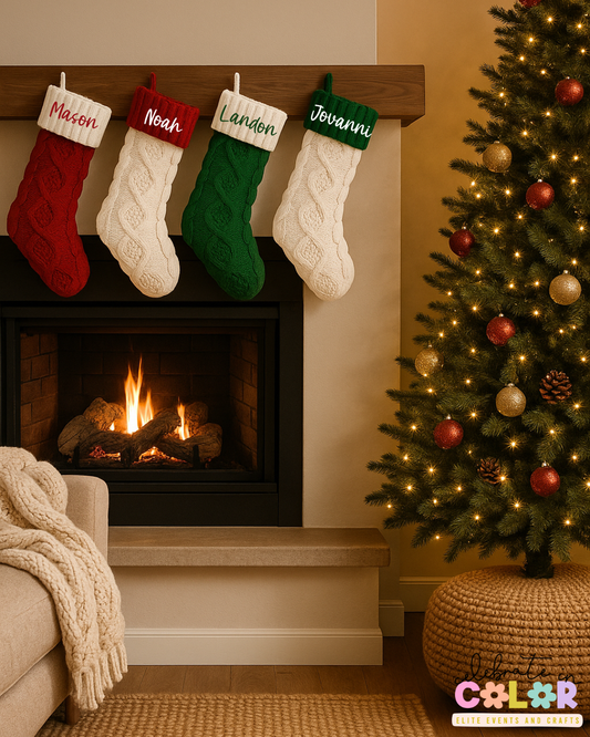 Personalized Mini Christmas Stockings, Custom Vinyl Name Stockings, Cozy Fireplace Decor, Holiday Mantel Stockings for Family