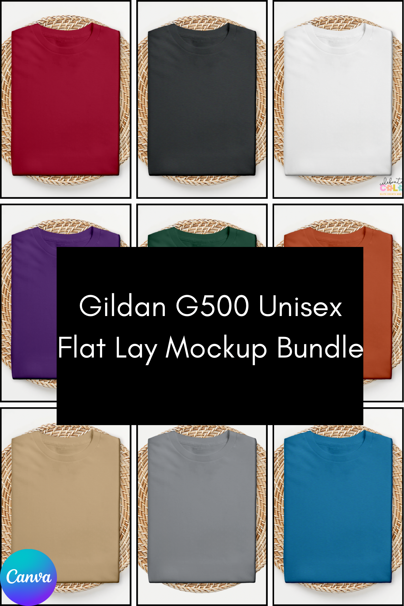 Gildan G500 Unisex Flat Lay Canva Template | 71 T-Shirt Mockups Bundle | Editable Shirt Display for Small Business | Digital Download