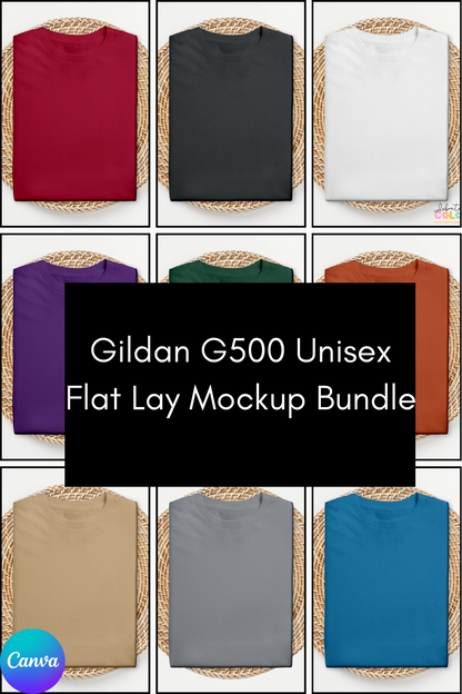 Gildan G500 Unisex Flat Lay Canva Template | 71 T-Shirt Mockups Bundle | Editable Shirt Display for Small Business | Digital Download