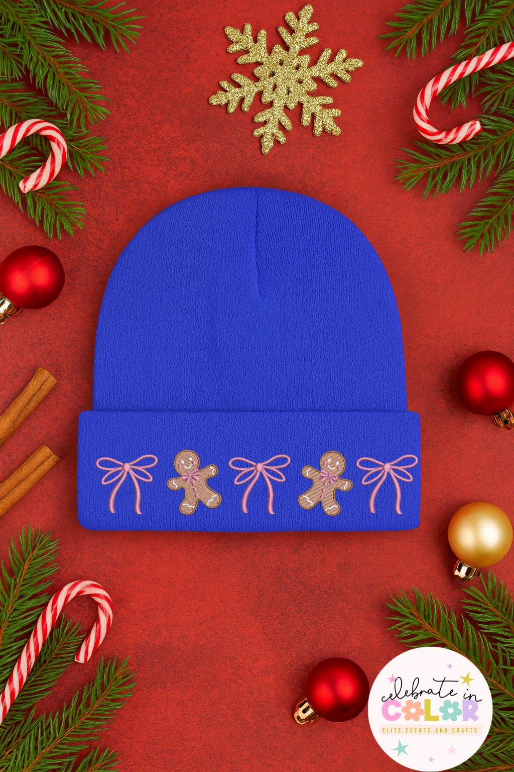 Gingerbread Bow Christmas Beanie, DTF Holiday Hat, Cute Winter Beanie, Christmas Gift for Her, Cozy Holiday Accessory