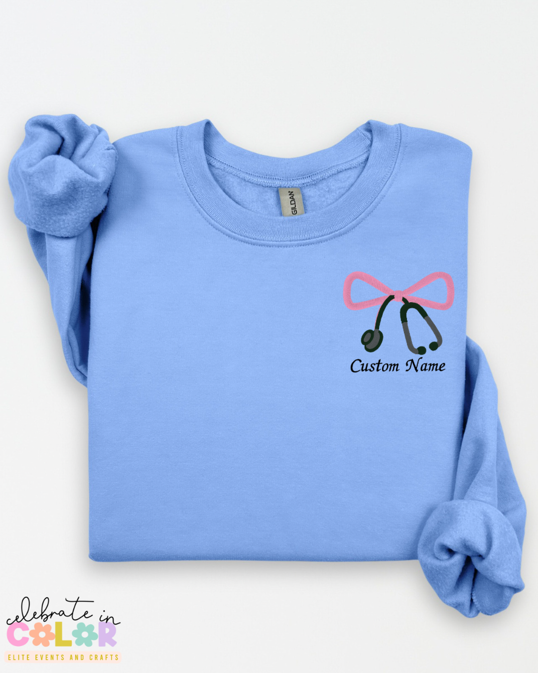 Custom Nurse Sweatshirt with Embroidered Bow & Stethoscope, Personalized Nurse Gift, Healthcare Worker Sweatshirt, RN Crewneck