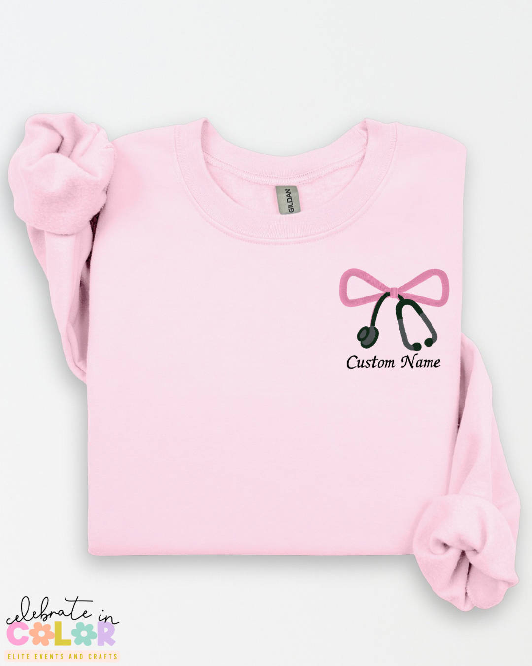 Custom Nurse Sweatshirt with Embroidered Bow & Stethoscope, Personalized Nurse Gift, Healthcare Worker Sweatshirt, RN Crewneck